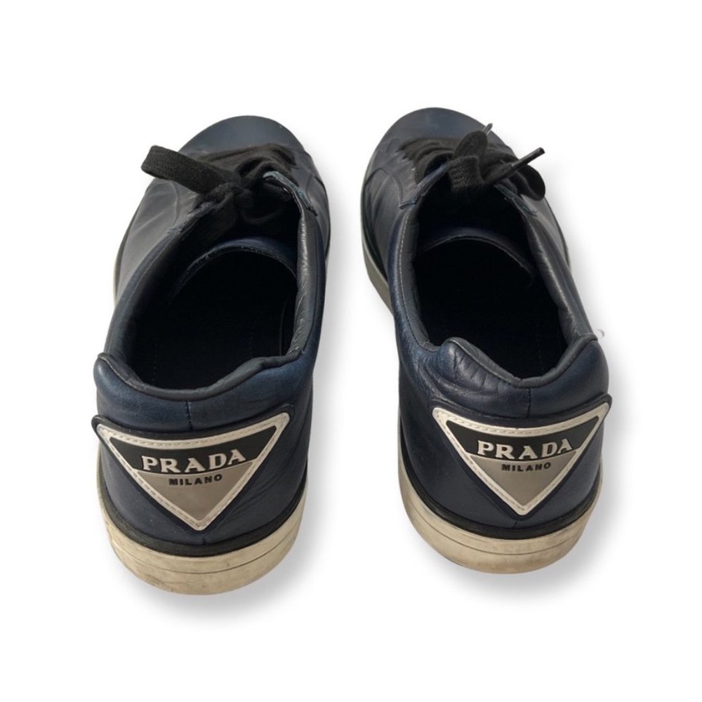 Prada navy leather men fashion sneakers size 10 - Picture 4 of 8